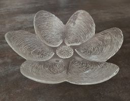 Glass plate flower shaped clear glass, 1970s