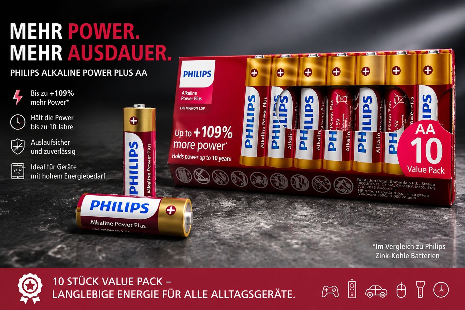 Philips Caricatori & Batterie: Philips Alkaline Power Plus AA 10er Pack neu – Nuovo e nell'imballaggio originale da düdingen venduto da polo_marco