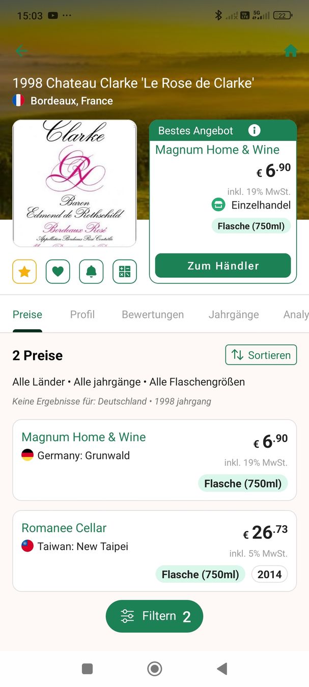 Mouton Rothschild Wein: 1998 Le Rosé de Clarke, Bordeaux Baron Philippe – Neu (gemäss Beschreibung) aus Büsserach von Vintage-vins 5