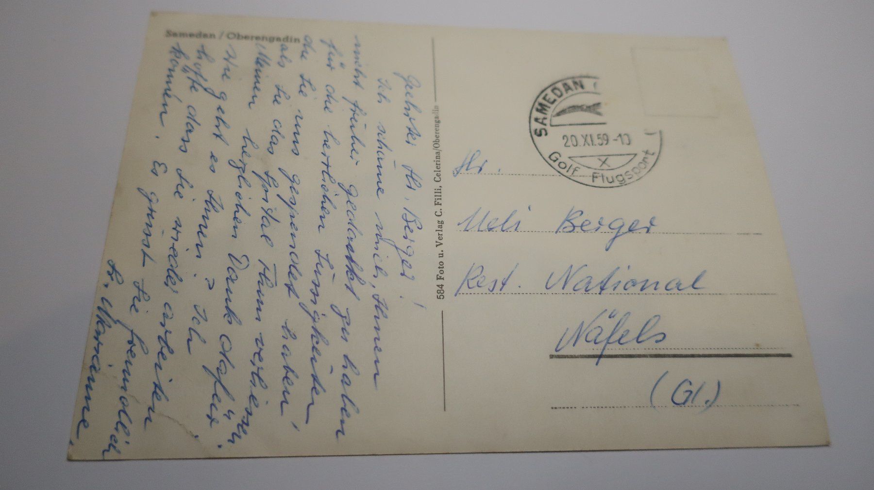 Cartoline postali: Samedan / Oberengadin  1959 – Usato da Cormoret venduto da Pascalll2001 4