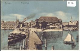 Konstanz - Partie am Hafen - Dampfer - coloriert