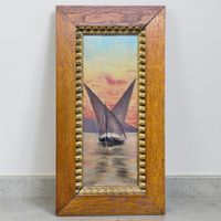 FO - paysage lacustre peinture à l'huile Barque sur le Léman