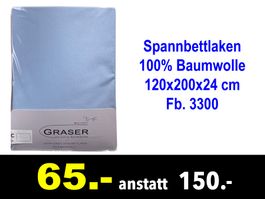 🔴   Spannbettlaken GRASER 120x200x24 cm Zwirnjersey /132C