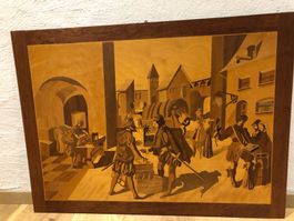 Intarsien Bild "auf dem Markt", von Hand gefertigt