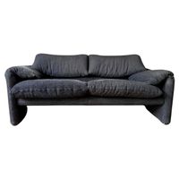 70er 80er Schwarz Textil 2er Sofa Magistretti Cassina Italy