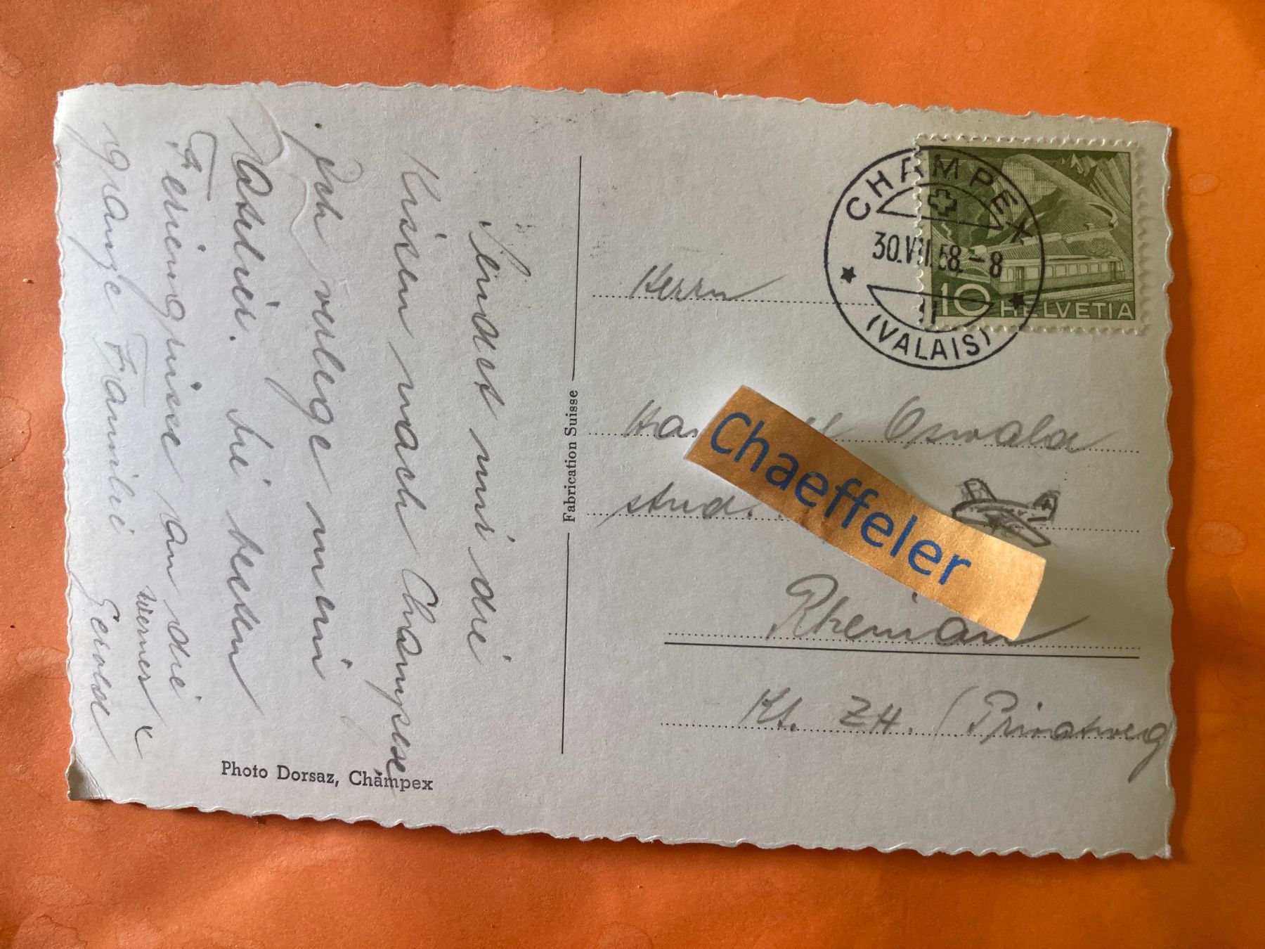 Ansichtskarten: 1958. 2. Champex et le Grand Combin. – Gebraucht aus Zürich von Chaeffeler 1