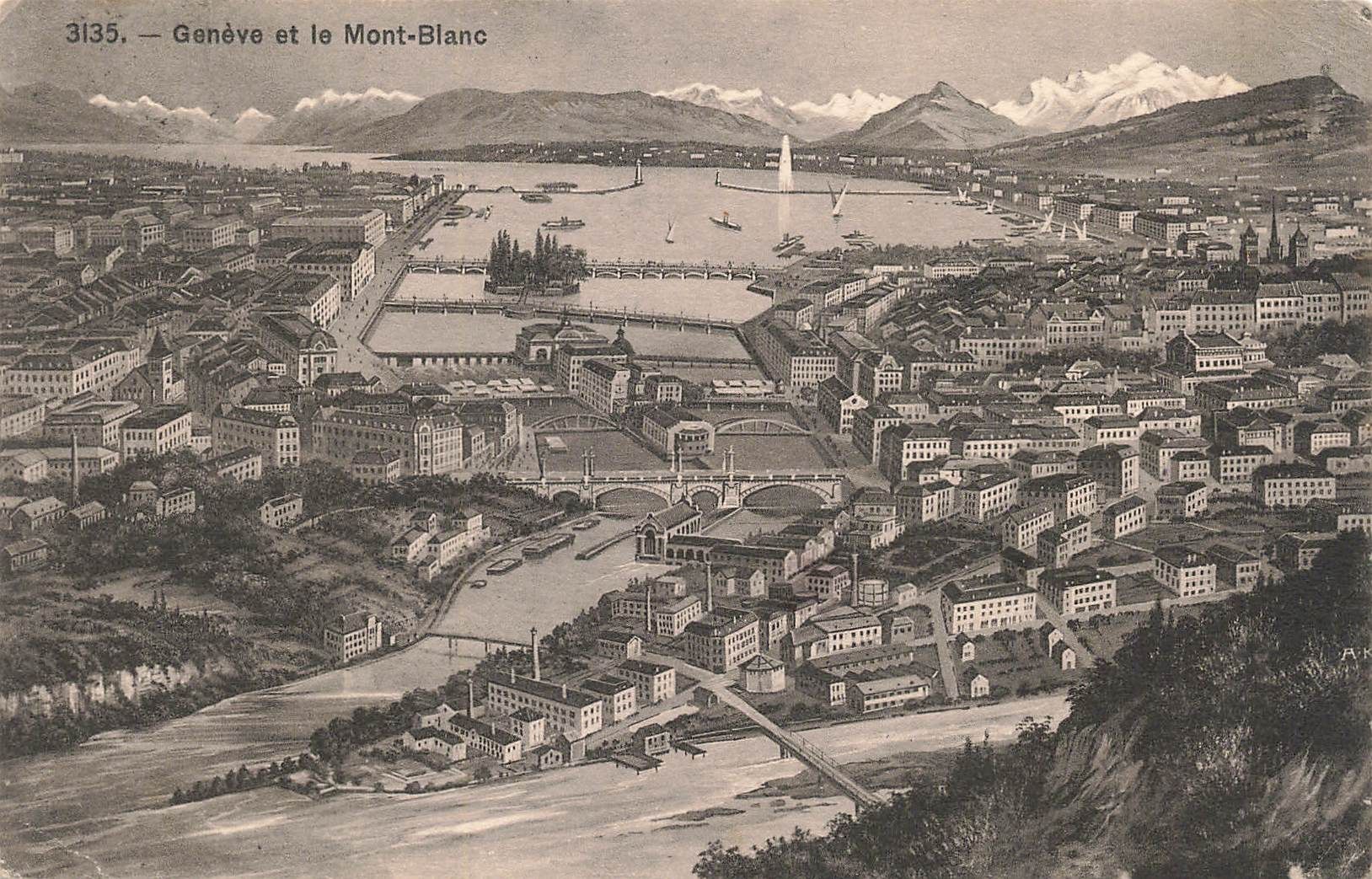 Cartoline postali: Genf (GE) Panorama mit Mont Blanc – Usato da Biasca venduto da Blenio71