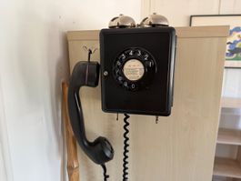 Wähl Hörertelefon schwarz mit Glocken & Trafo guter Zustand