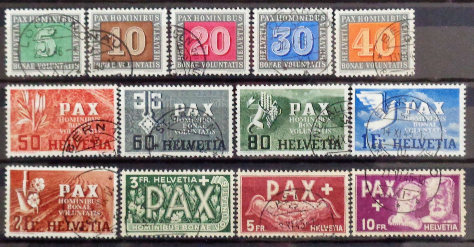 Tutti i francobolli: SVIZZERA 1945: La série PAX, oblitérée – Usato da Le Locle venduto da timbrettino