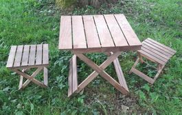 Holz Gartentisch Klappbar mit 2 Hockern