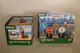 BRIO World Magnetic Bell Signal + Verkehrsschilder Set Neu