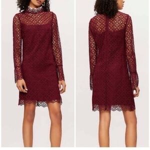 Sandro Paris burgundy lace dress with white collar size M