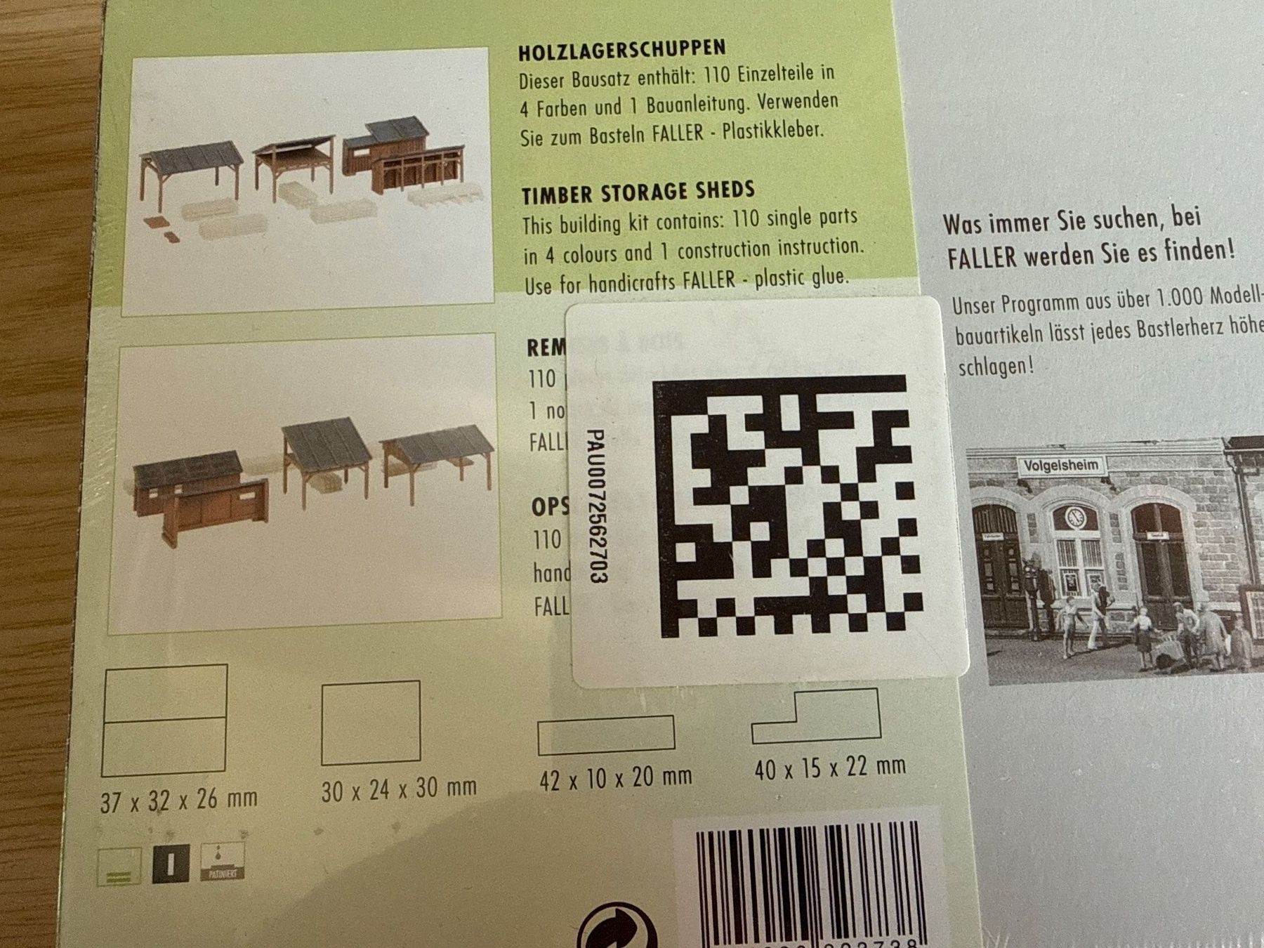 Faller Modellini di ferrovie: Faller N Holzlagerschuppen – Nuovo e nell'imballaggio originale da Rümlang venduto da Dattel 1