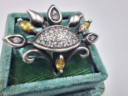 Vintage Designerring Sonnenblume 925 Silber Phönixen Cetrine