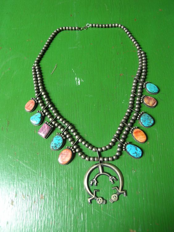 Indianerschmuck Kette Squash Blossom 925 Silber echte Türkis Kaufen