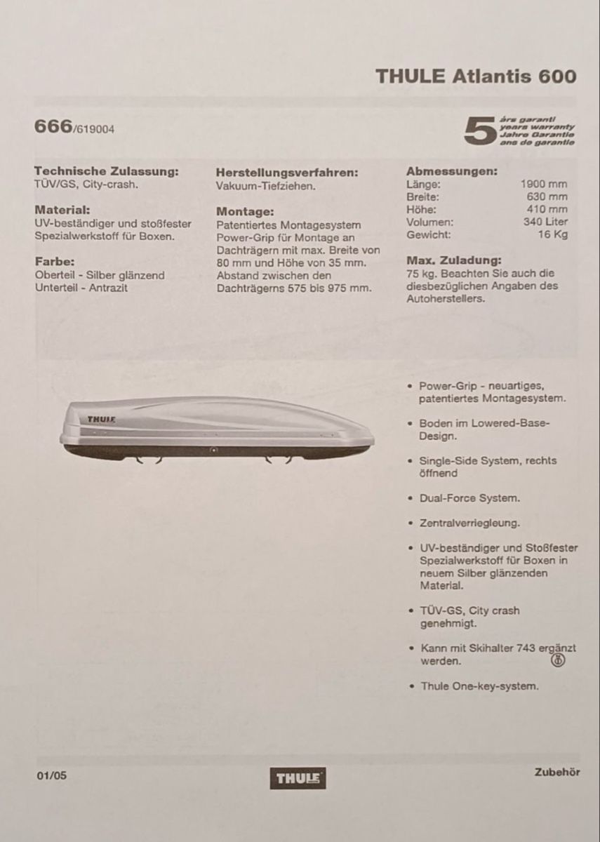 Thule Box da tetto: Thule Atlantis 600 - Dachbox – Usato da Brüttisellen venduto da executiveimports 5