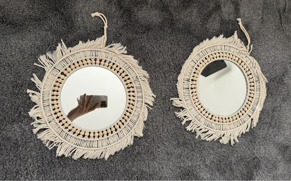 Sarah Duke Makramee Wandspiegel Runder Spiegel Hängender Boho Wandspiegel Makramee Feder Wanddeko Für Schlafzimmer Wohnzimmer (Stil C