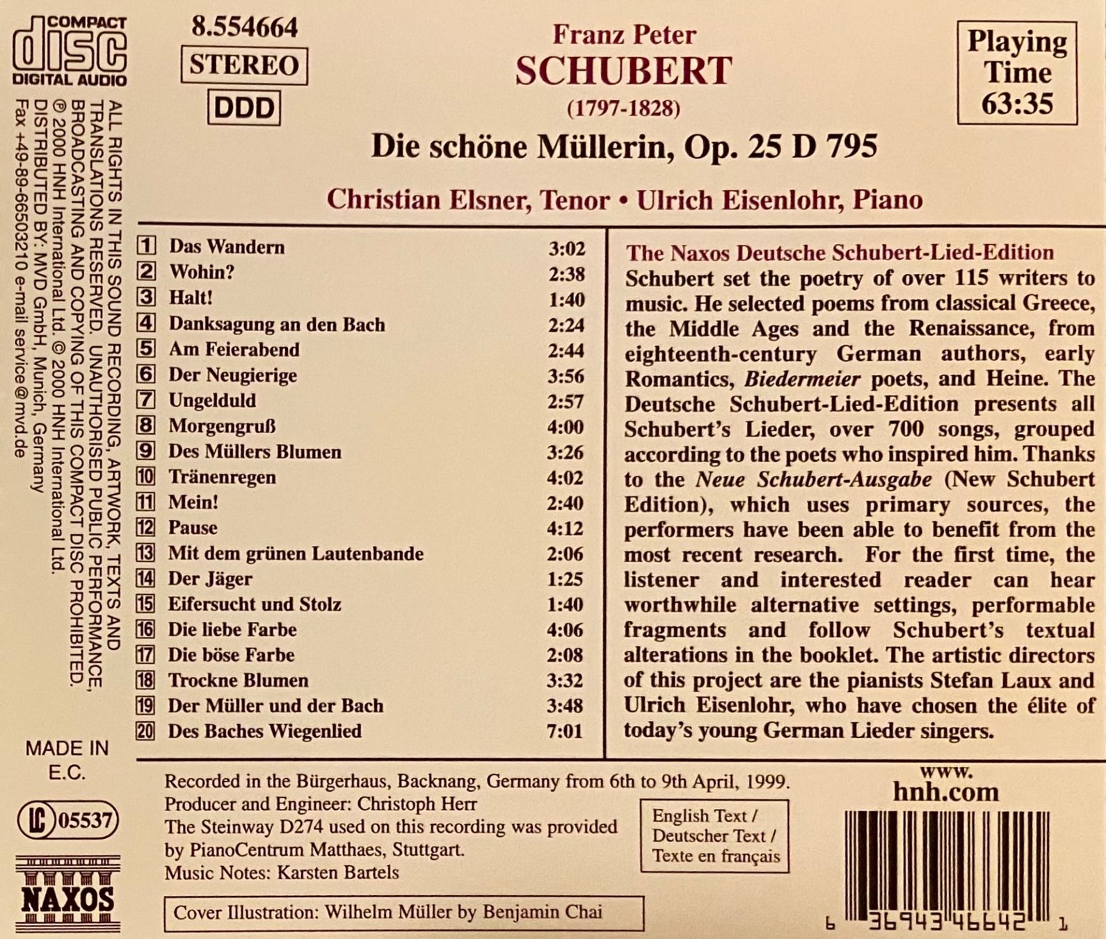 CDs: SCHUBERT - Die Schone Müllerin CD Elsner • Eisenlohr – Gebraucht aus Luzern von Lycka 1