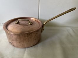 Kupferpfanne mit Deckel, Made in France, Durchmesser ca. 16c