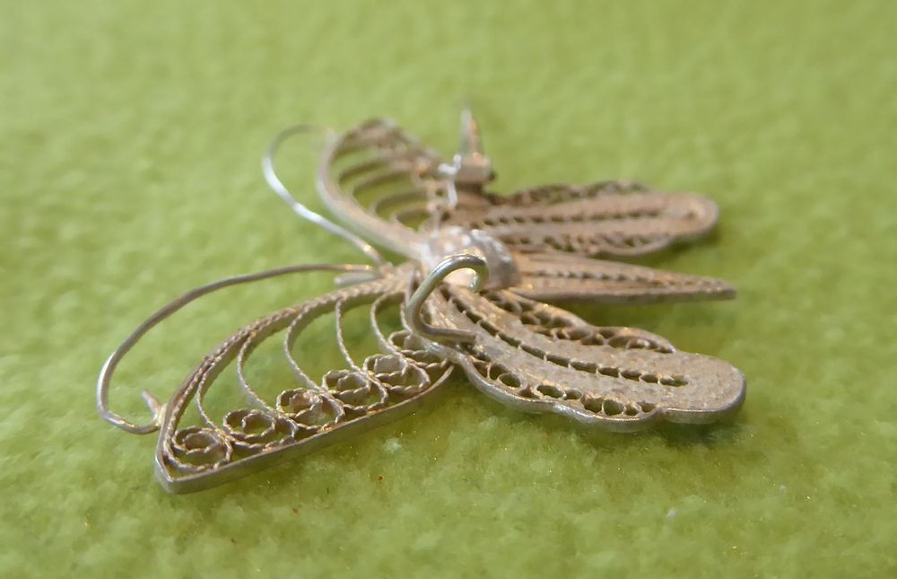 Broche En Argent Massif Filigrane 800 - Argent 925, Avec Verre, Occasion En Bel état