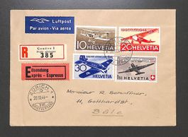 1944 Flugpost F37 - F40 Sonderflug GENÈVE - ZÜRICH Exprès