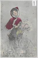 Junge Frau mit Blumenstrauss im Winter
