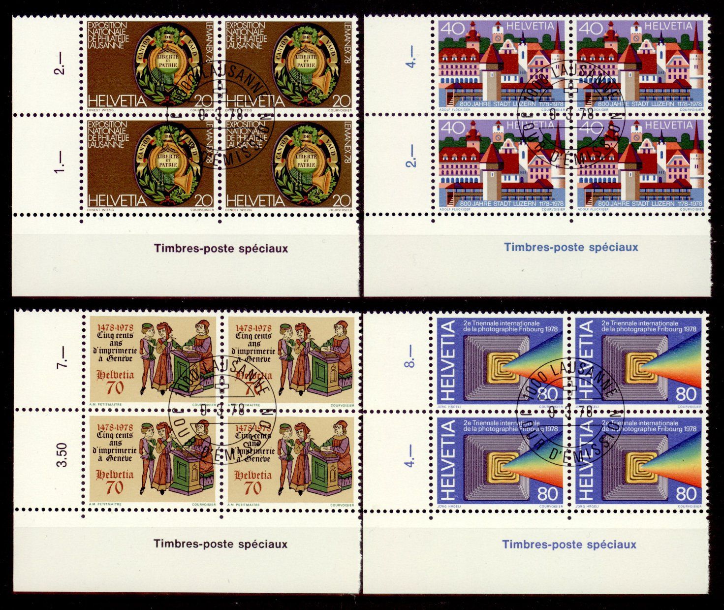 Alle Briefmarken: 1978, Sonderpostmarken, Viererblöcke, ET – Gebraucht aus Willisau von Vollstempel