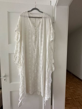 Elegant White Summer Lace Kaftan - Beach Cover Up, Size L🤍