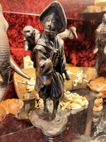 bronzefigur meiji, japan original, frau mit affe