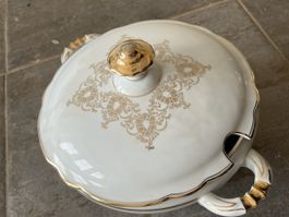 Suppentopf Porzellan Weiss gold mit Deckel guter Zustand
