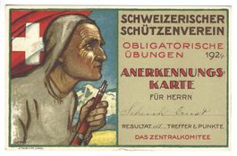 Ehrenmeldung 1924 Schweiz. Schützenverein Anerkennungskarte