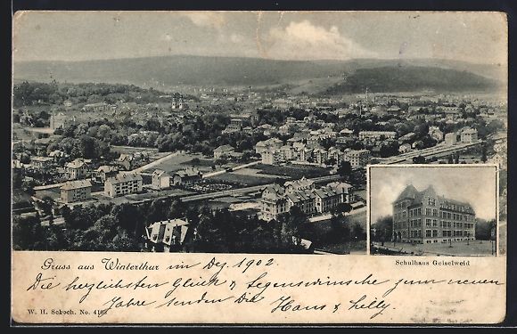 Cartoline postali: Winterthur, Ortsansicht und Schulhaus Ge – Usato da Berlin venduto da bartko-reher