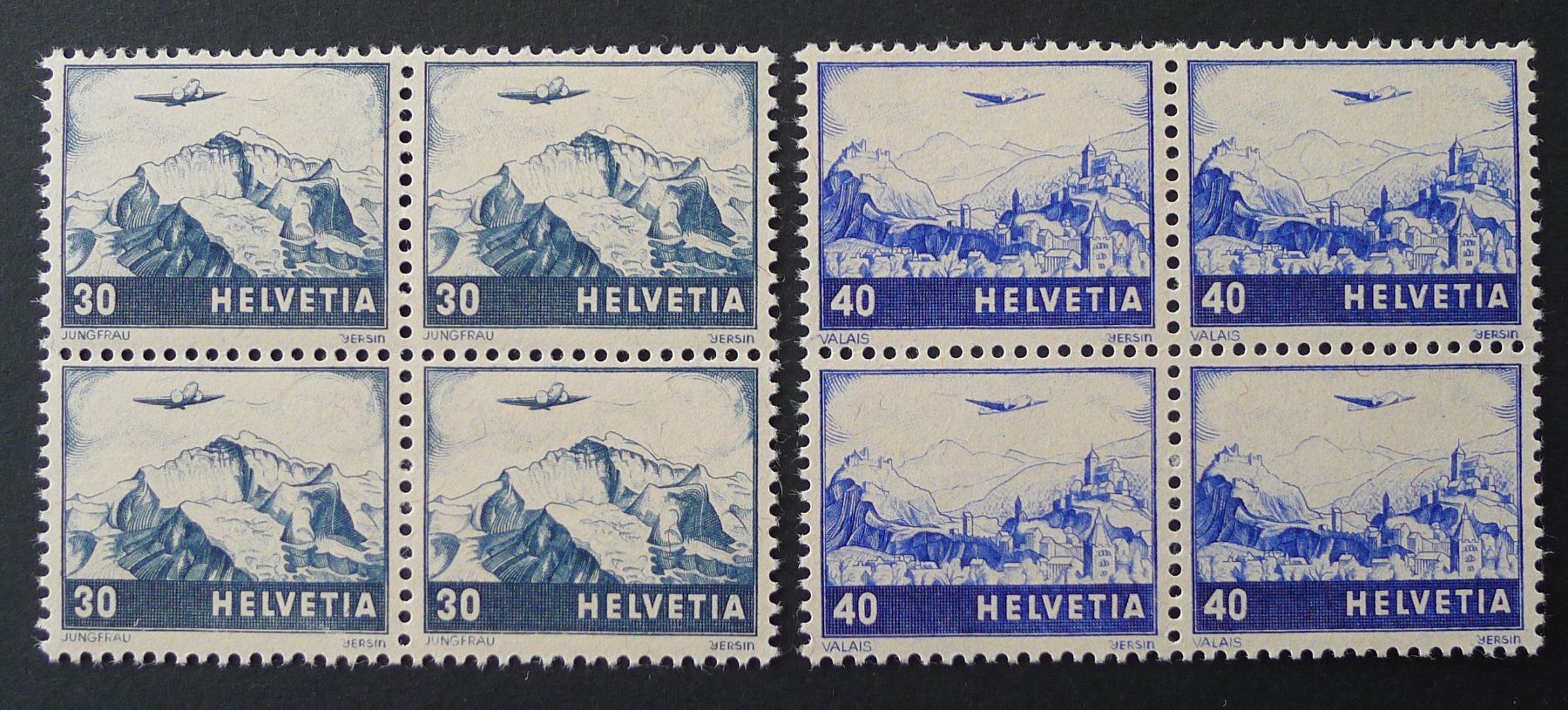 Tutti i francobolli: F43+F44, Viererblöcke postfrisch ** Kat: 380.- – Difettoso da Ebikon venduto da SilvioFreund