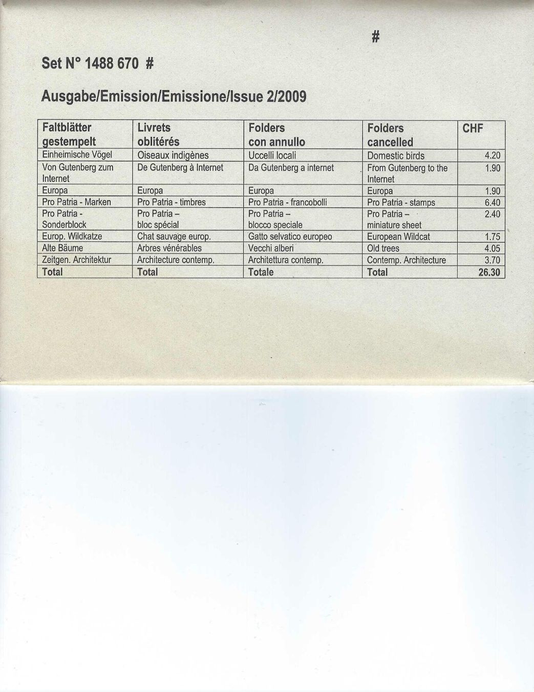 Tutti i francobolli: Faltblätter Schweizer Briefmarken Jahresset 2009 gestempelt – Nuovo e nell'imballaggio originale da Diegten venduto da Pdiego 1
