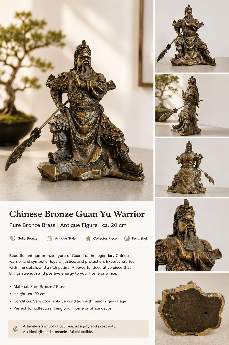 Statuette: Antique Style Guan Yu Bronze Warrior Statue – Feng Shui Prot – Usato da Zürich venduto da Curated.Chapters