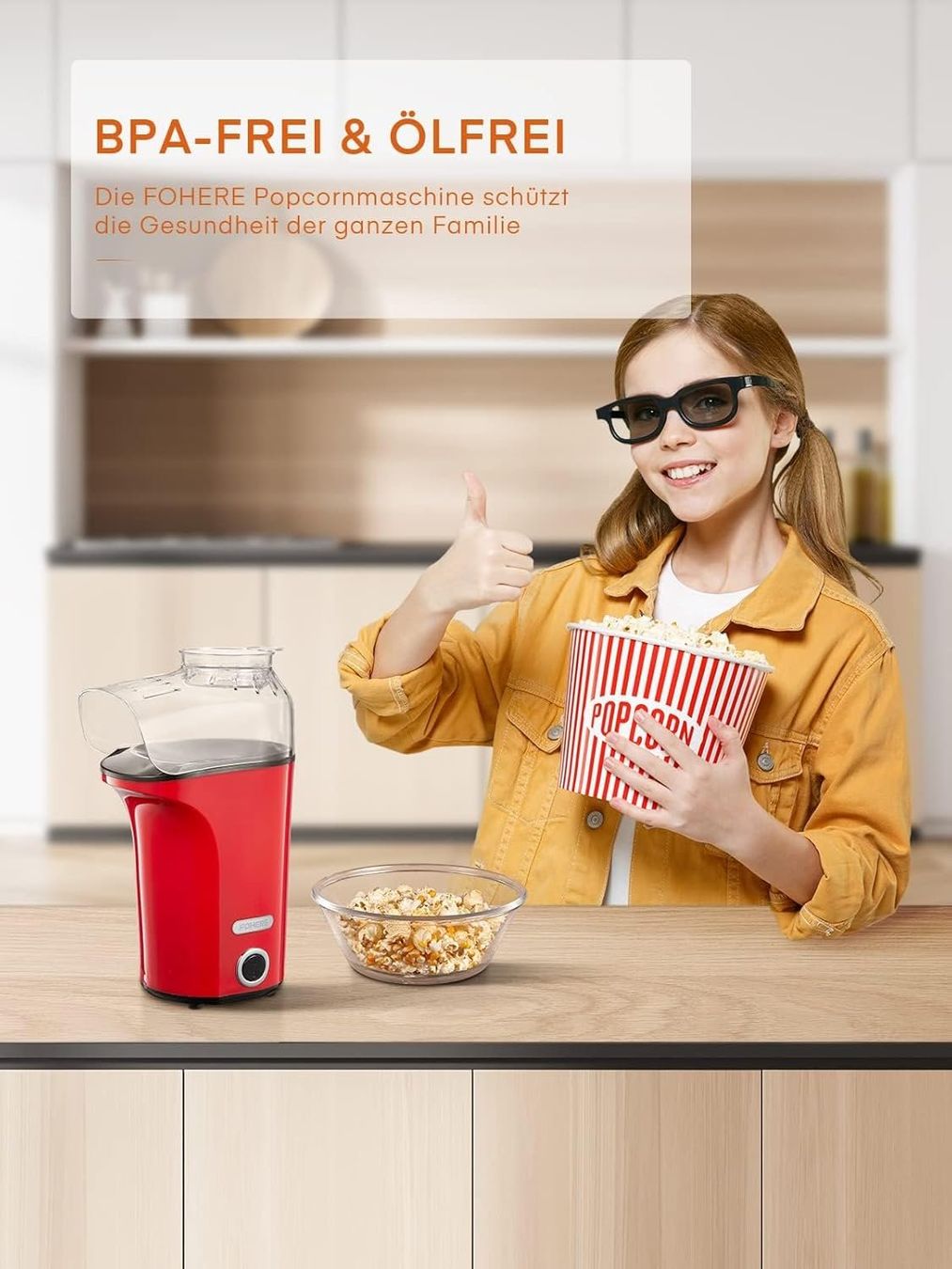 Elettrodomestici da cucina: Popcornmaschine Heissluft 1400W 4L Popcorn Maker Rot – Nuovo e nell'imballaggio originale da Wittenbach venduto da VELARO 4