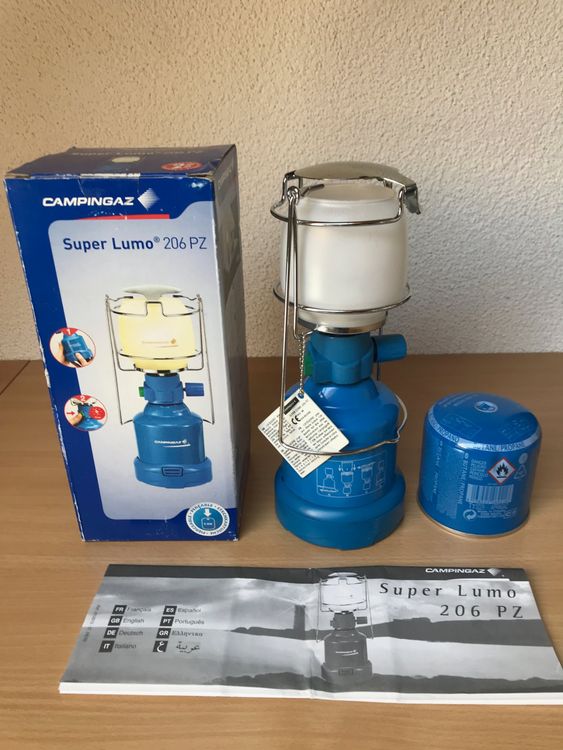 Lampe à Gaz Camping Gaz PZ 206 - Super Lumogaz - Allumage Auto - Vintage Bleu