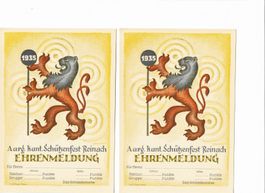 3 x REINACH AARG. KANT. SCHÜTZENFEST EHRENMELD. BLANKO 1935