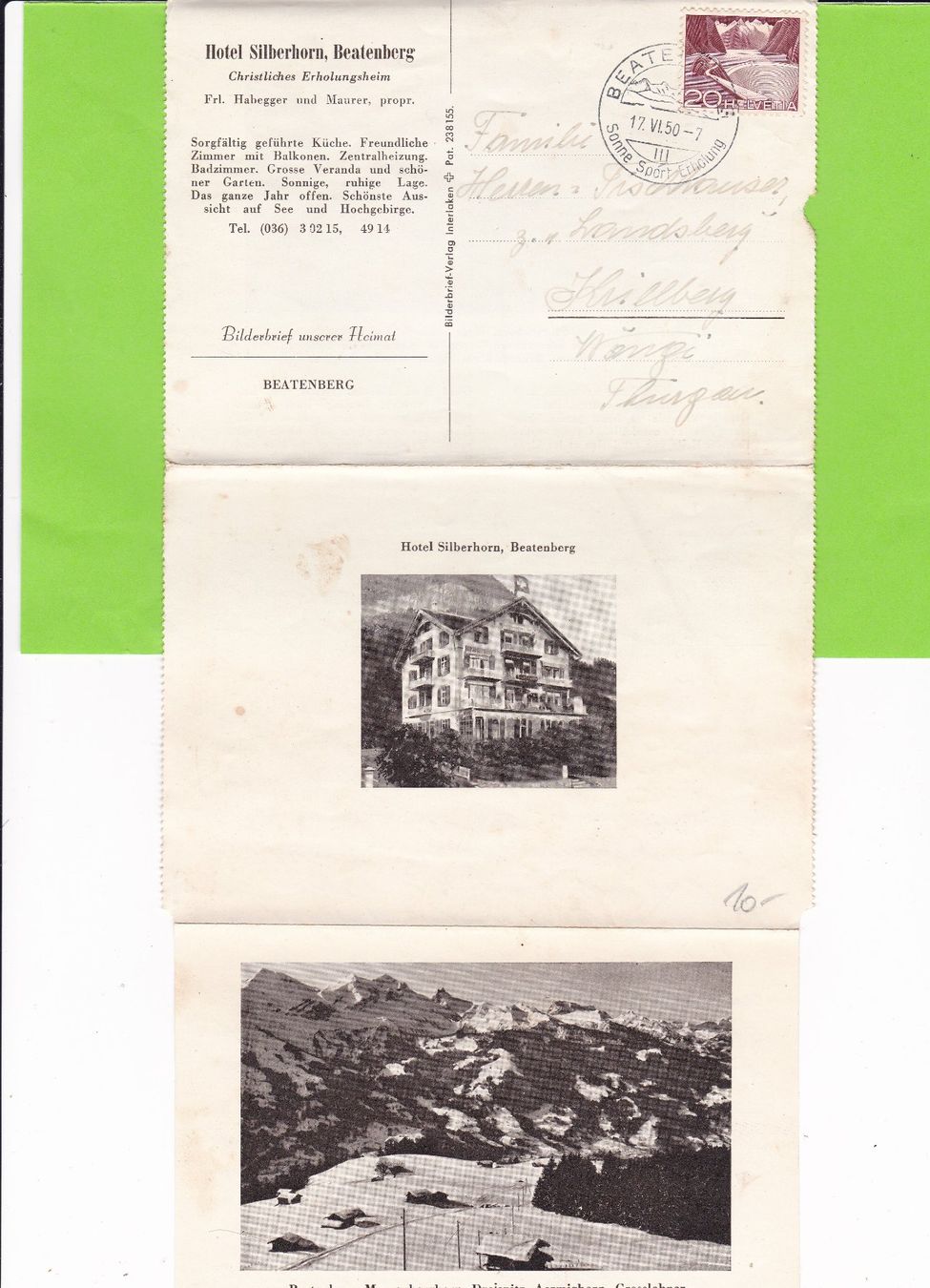 Cartoline postali: Bilderbrief: Hotel Silberhorn, Beatenberg – Usato da St. Peterzell venduto da neckertal