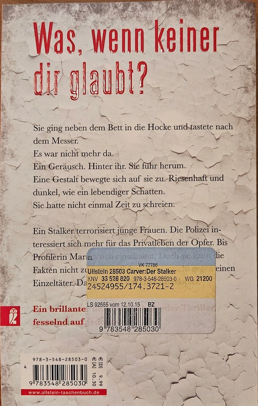 Libri: Tania Carver - Der Stalker – Usato da Hinwil venduto da brucha01 1