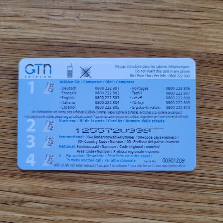Carte Téléphonique GTN Télécom (Gebraucht) in Biel/Bienne für CHF 1 ...