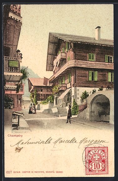 Cartoline postali: Champéry, Ortspartie mit Holzhäusern – Usato da Berlin venduto da bartko-reher