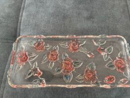 Serviertablett Glas mit Rosenmuster 35 cm guter Zustand