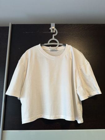 Stradivarius kurzes T-Shirt, weisses Oversize Shirt, Gr. XL