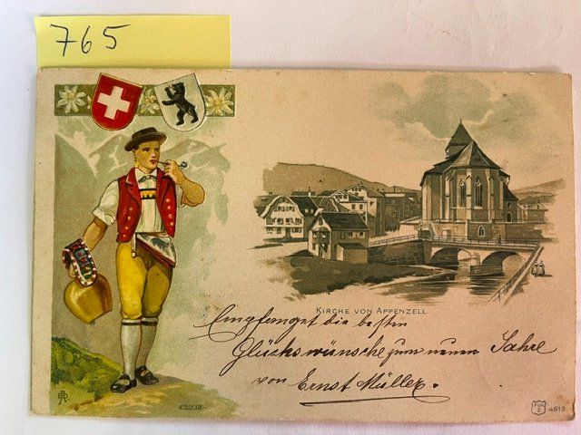Cartoline postali: alte Ansichtskarte Kirche Appenzell, 1901 mit Stempel – Usato da Niederwil AG venduto da dahu75