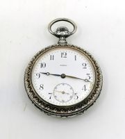 Omega Lépine Taschenuhr Silber Wanderer-Motiv