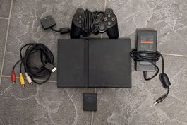 Sony PlayStation 2 Slim Konsole schwarz mit Zubehör