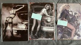 Plaques métal pin-up, garage, auto et moto - lot de 3!