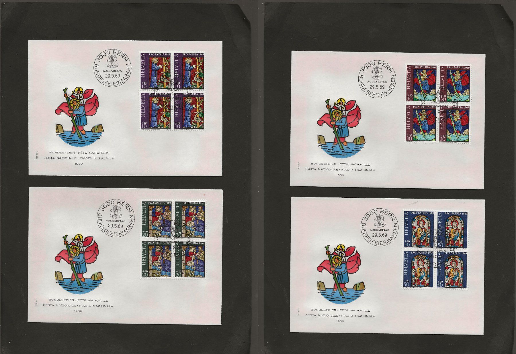 Tutti i francobolli: Schweiz Pro Patria FDC 6 Viererblock Serien – Usato da Au ZH venduto da xelagreb01 6