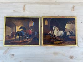 2 seltene antike Pferdebilder / Ölbilder von G. Rickards